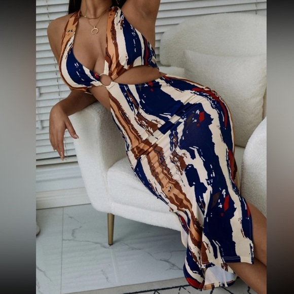 Halter Cutout Split Backless Vacation Dress - Picture 1 of 2